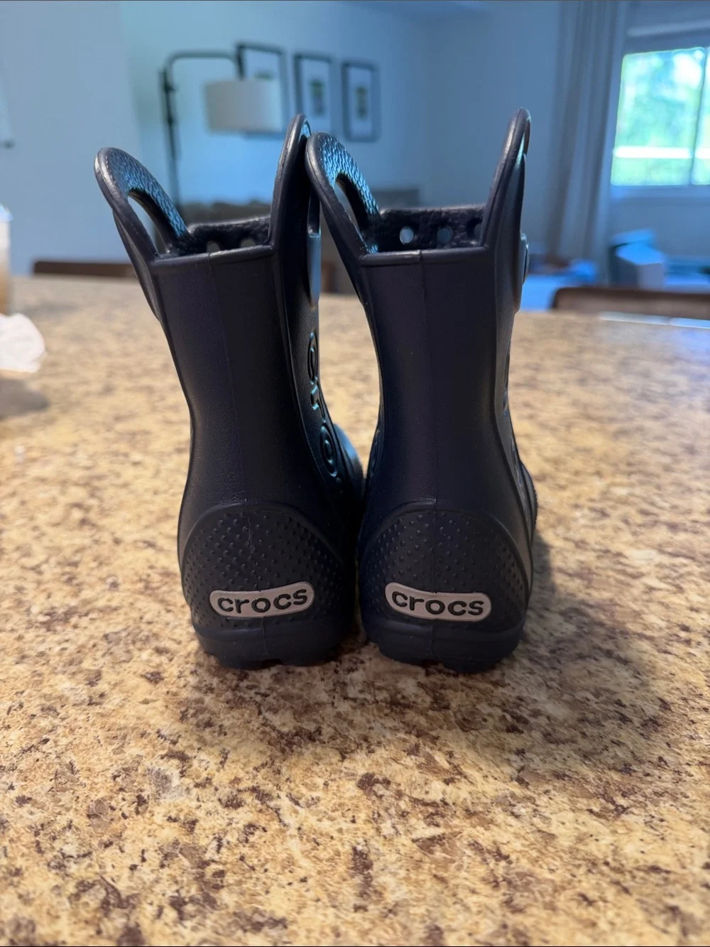 CROCS Kids Navy Blue Grip Rain Boots with Carry Handle